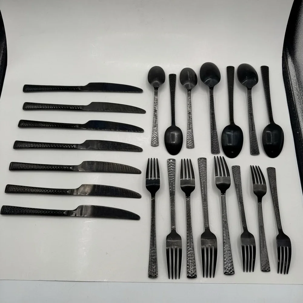 Hampton Forge Signature Gun Metal 22pc Hammered Stainless Mixed Flatware